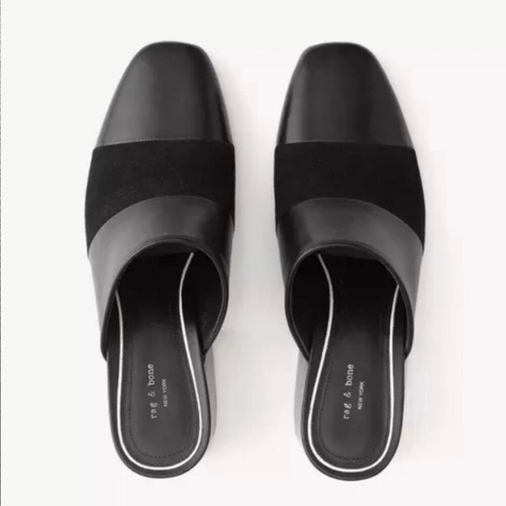 Rag & Bone Millie mules leather toe suede strap Black size 8.5
